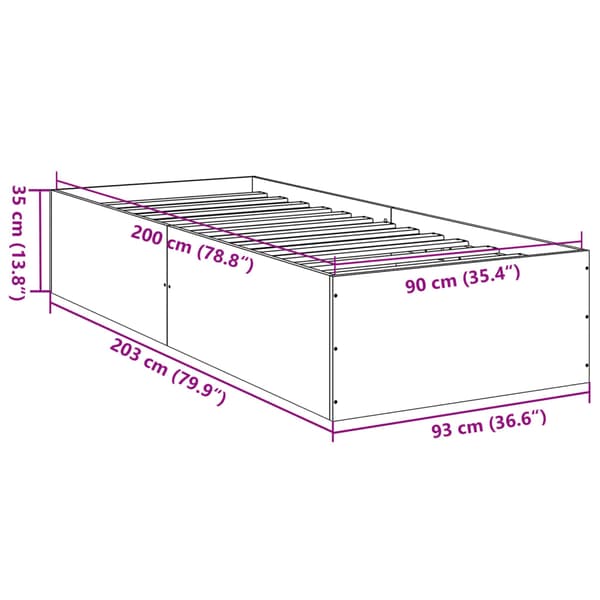 Sängram vit 90x200 cm konstruerat trä