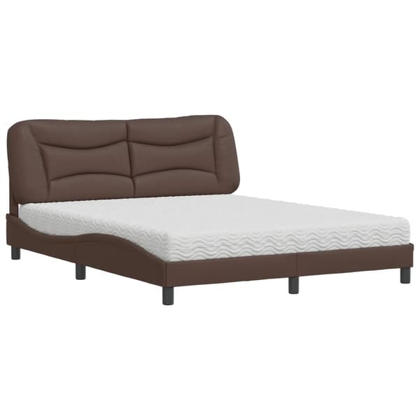 Bed with Mattress "Hvar" Brown 160x200 cm Faux Leather