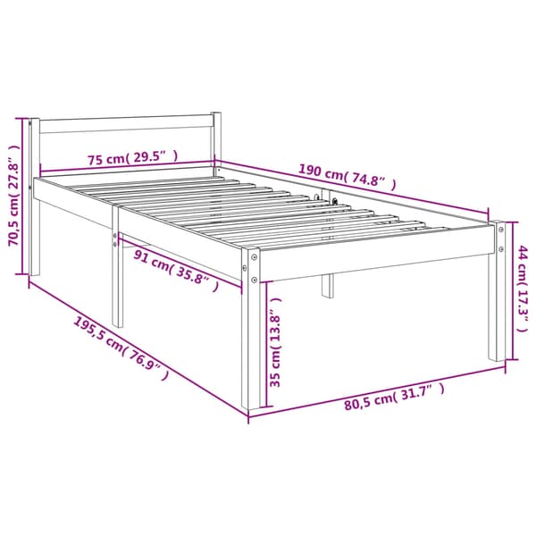 Säng 75x190 cm massiv furu