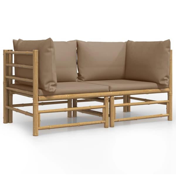 Hörnsoffa för trädgården taupe dynor 2 st bambu