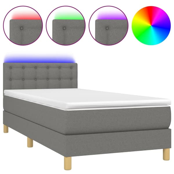 Ramsäng med madrass & LED mörkgrå 90x200 cm tyg