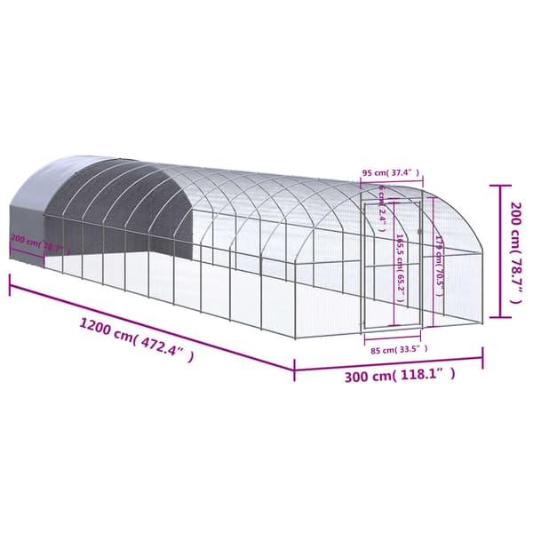 Hönsbur för utomhusbruk 3x12x2 m galvaniserat stål