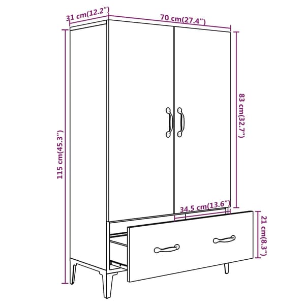 Skänk vit 70x31x115 cm konstruerat trä