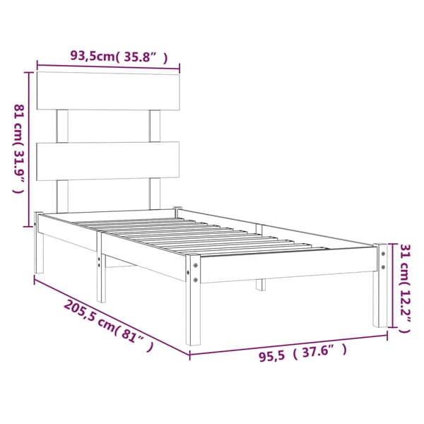 Sängram vit massivt trä 90x200 cm