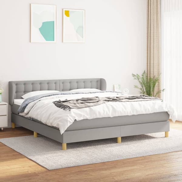 Ramsäng med madrass ljusgrå 180x200 cm tyg