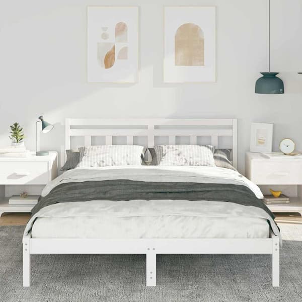 Sängram Vit 150 x 200 cm Massiv furu