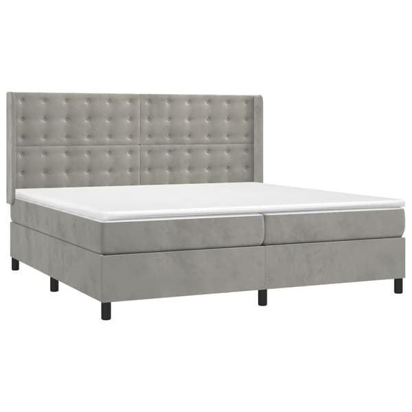 Ramsäng med madrass & LED ljusgrå 200x200 cm sammet