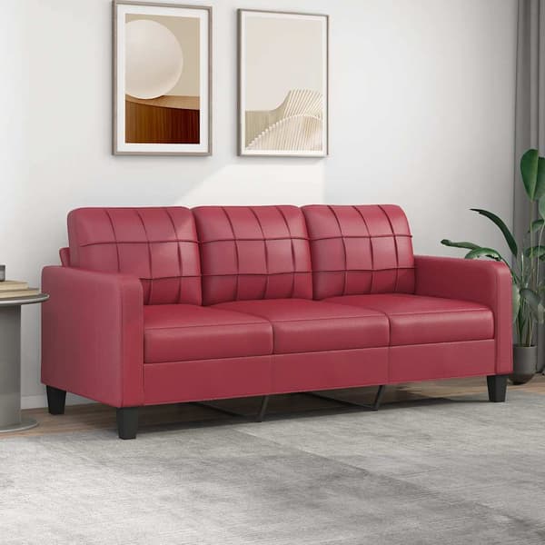 3-sitssoffa vinröd 180 cm konstläder