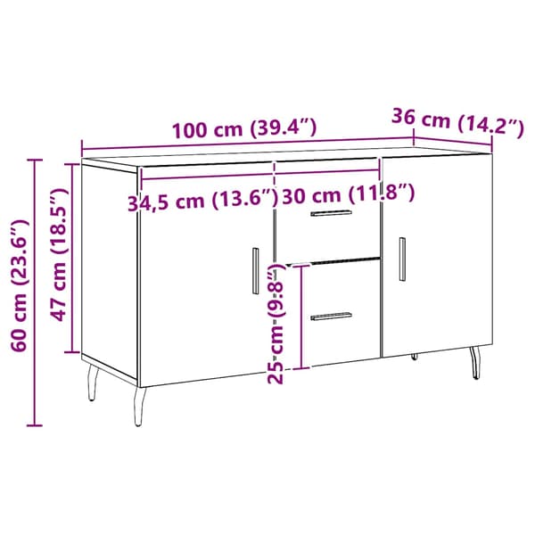 Skänk ek 100x36x60 cm konstruerat trä