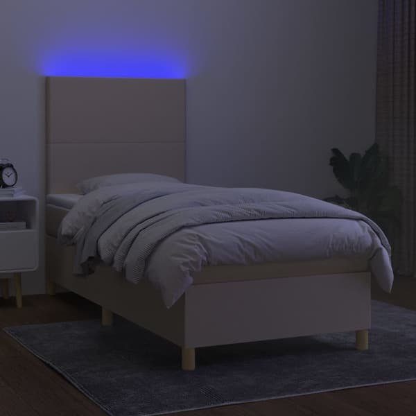 Ramsäng med madrass & LED gräddvit 100x200 cm tyg