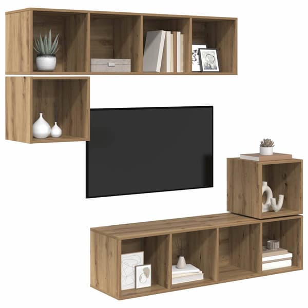 TV-bänkset Väggmonterad 4 pcs Artisan Ek Konstruerat trä