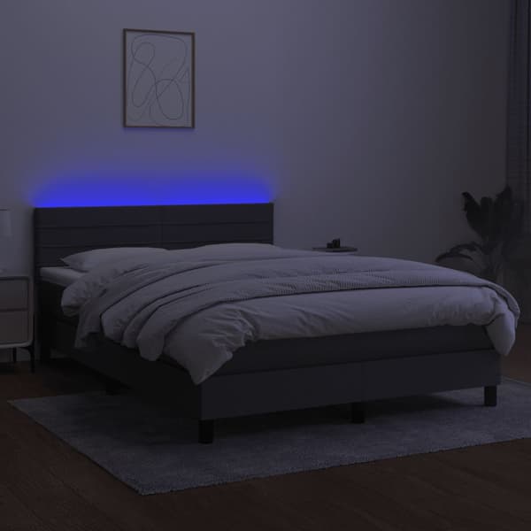 Ramsäng med madrass & LED mörkgrå 140x190 cm tyg