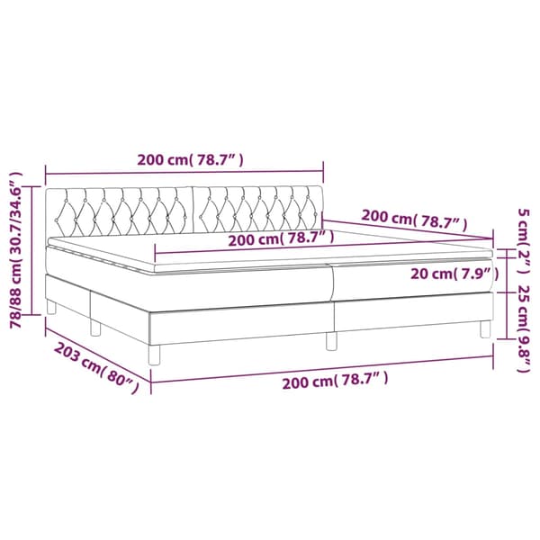 Ramsäng med madrass & LED blå 200x200 cm tyg