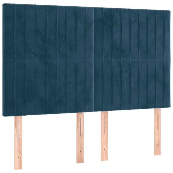 Sänggavel LED mörkblå 144x5x118/128 cm sammet