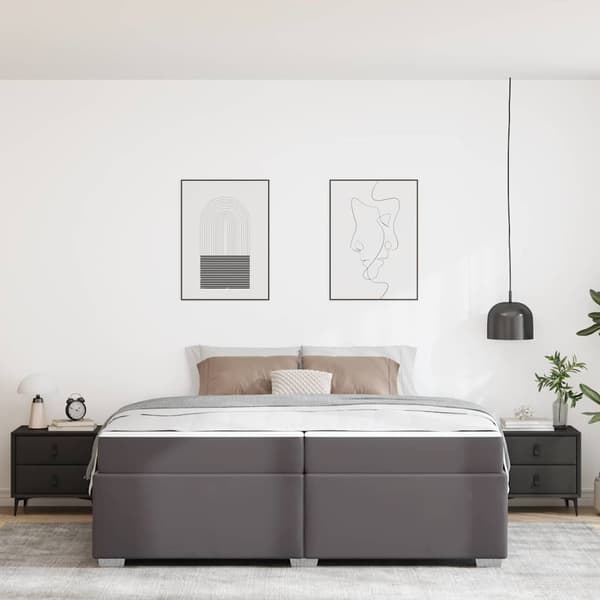 Sängram med madrass Grå 200 x 200 cm tyg