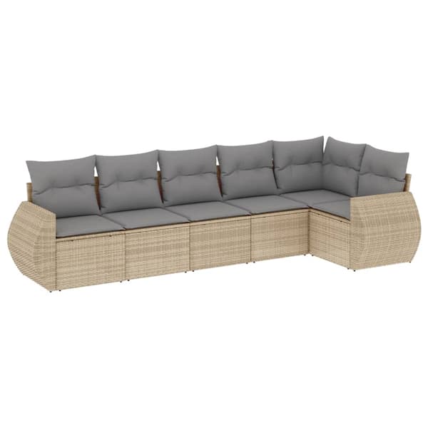 Soffgrupp för trädgården med dynor 6 delar beige konstrotting