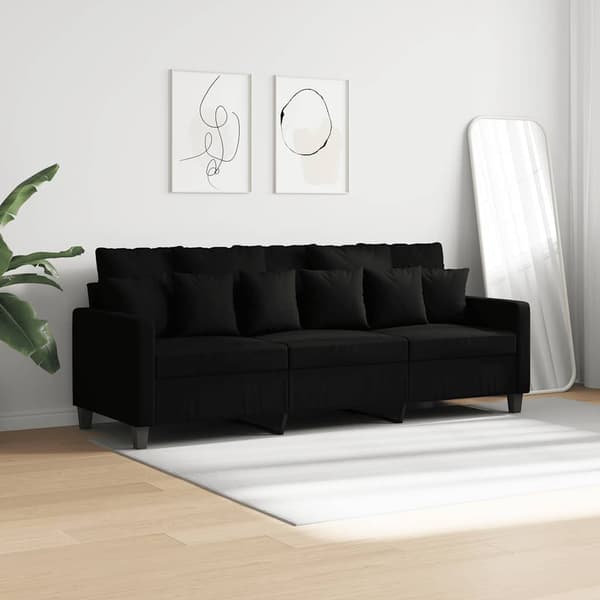 3-sitssoffa svart 180 cm tyg
