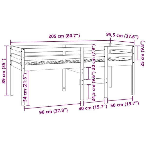 Hög säng 90x200 cm massiv furu