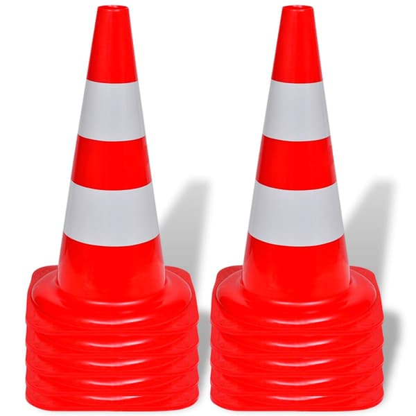 10 Trafikkoner röd och vit 50 cm