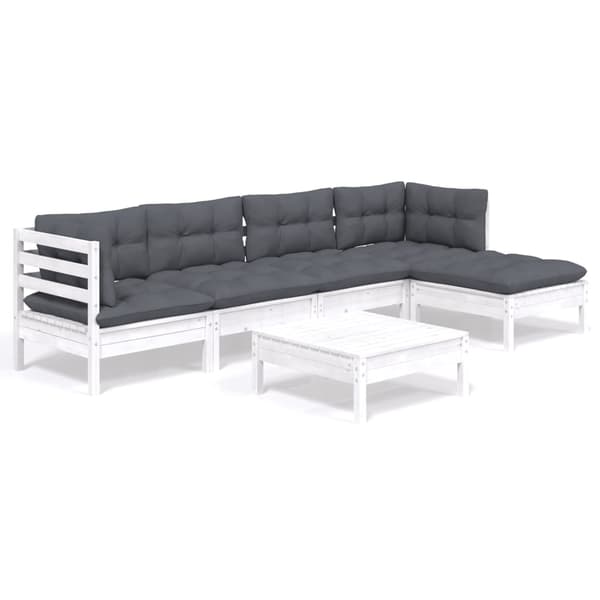 Loungegrupp med dynor 6 delar vit massiv furu