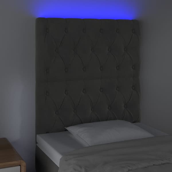 Sänggavel LED mörkgrå 80x7x118/128 cm sammet