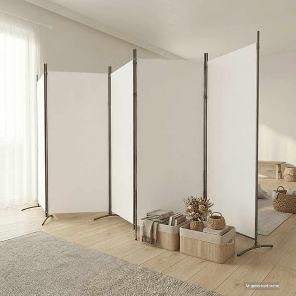 Rumsavdelare 5 paneler vit 433x180 cm tyg