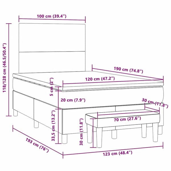 Ramsäng med madrass mörkgrå 120x190 cm sammet