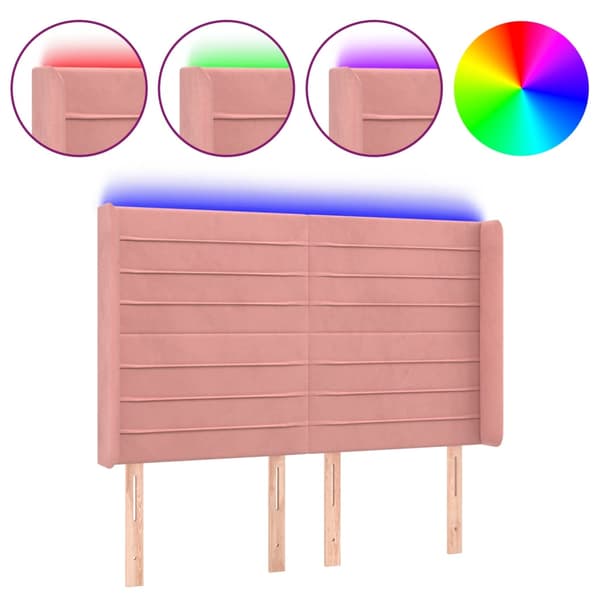 Sänggavel LED rosa 147x16x118/128 cm sammet
