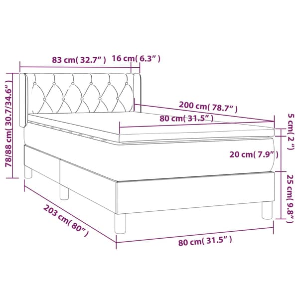 Ramsäng med madrass ljusgrå 80x200 cm sammet