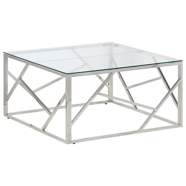 Soffbord silver rostfritt stål och härdat glas