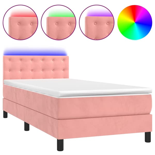 Ramsäng med madrass & LED rosa 100x200 cm sammet