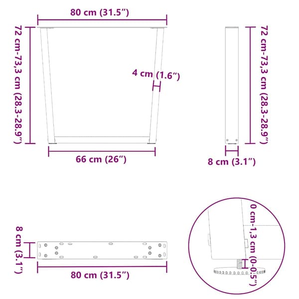 Matbordsben V-formade 2 st svarta 80x(72-73,3) cm stål