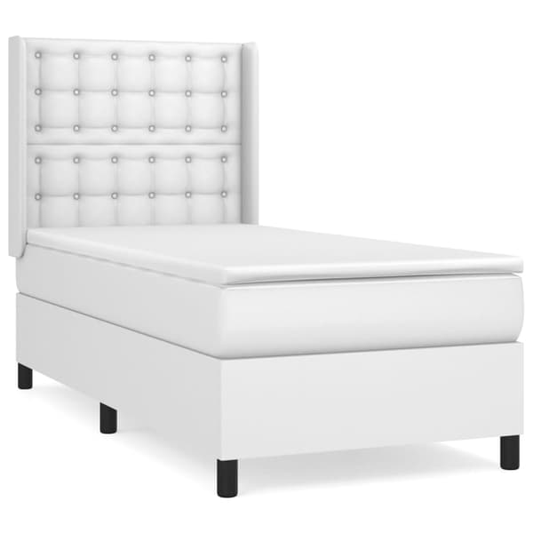 Ramsäng med madrass vit 90x190 cm konstläder