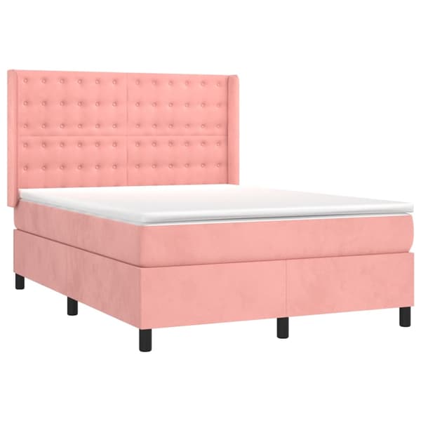 Ramsäng med madrass rosa & LED 140x190 cm sammet