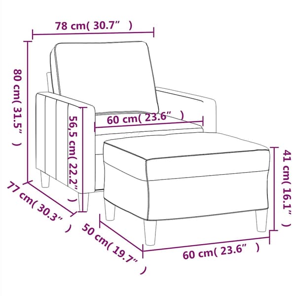 Fåtölj med fotpall Gräddvit 60 cm sammet
