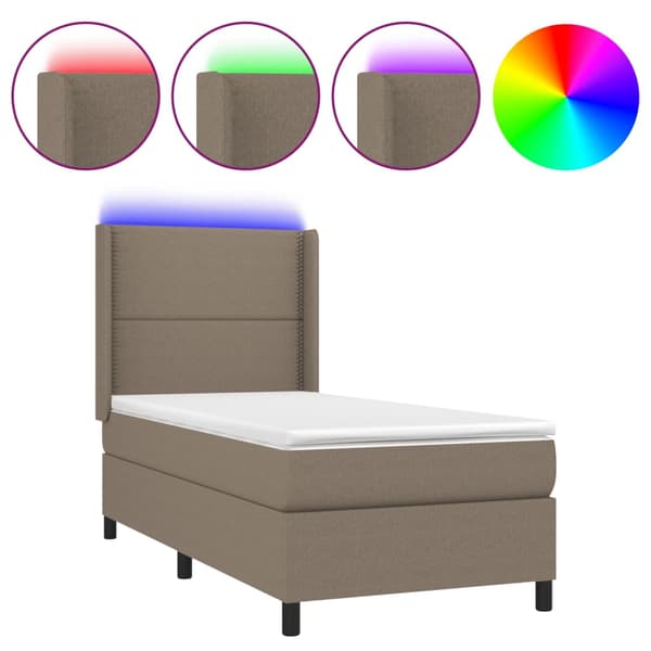 Ramsäng med madrass & LED taupe 90x190 cm tyg