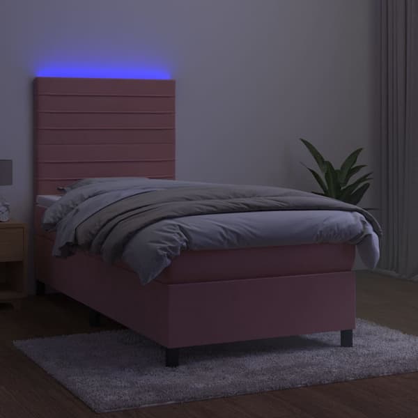 Ramsäng med madrass rosa & LED 100x200 cm sammet