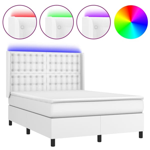Ramsäng med madrass & LED vit 140x200 cm konstläder