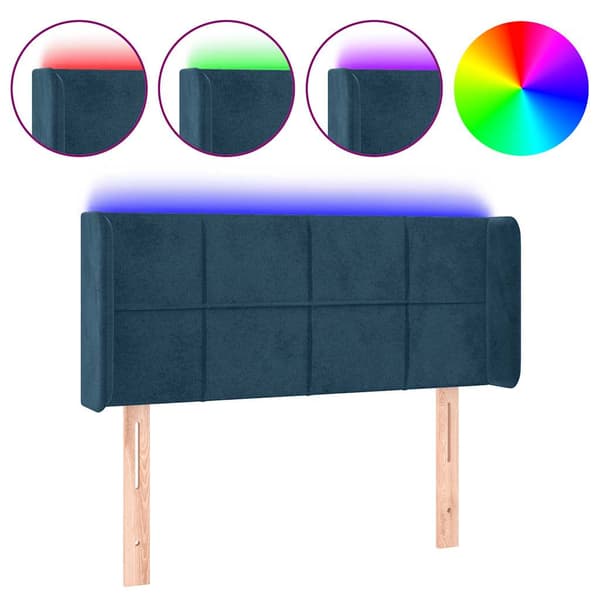 Sänggavel LED Mörkblå 93x16x78/88 cm sammet