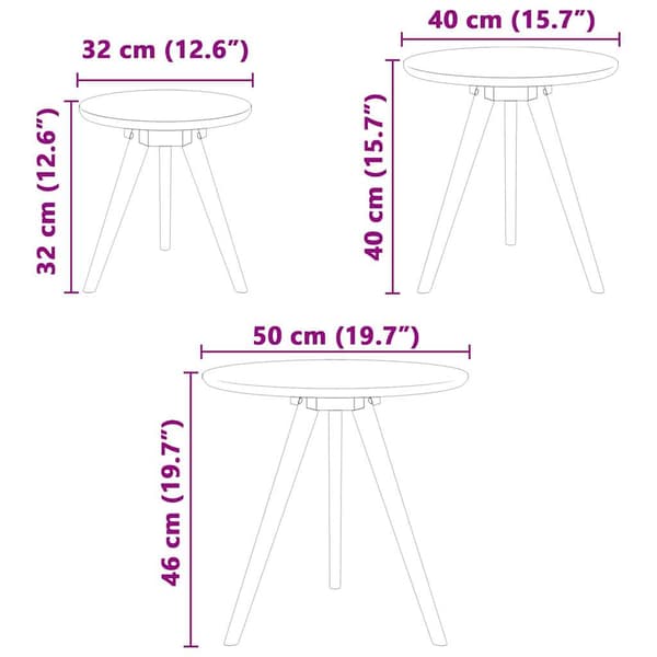 Kaffeebord 3 pcs Brun Massivt Valnötsträ
