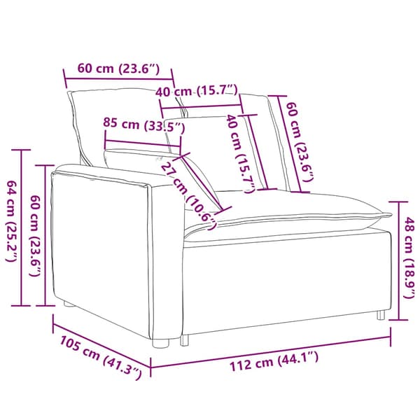 Modulär soffa armstöd ändmodul med dynor ljusgul 100 cm