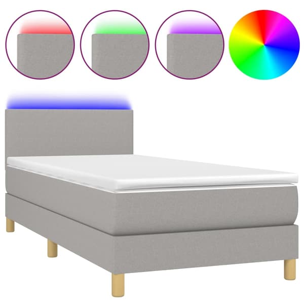 Ramsäng med madrass & LED ljusgrå 90x200 cm tyg