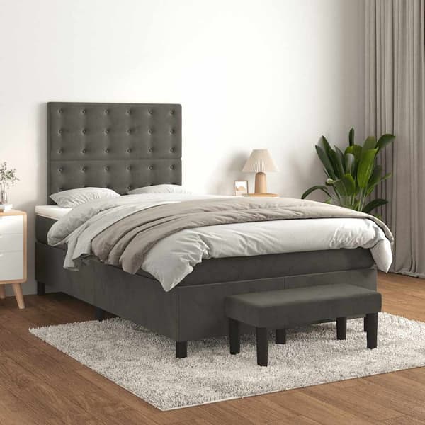 Ramsäng med madrass mörkgrå 120x190 cm sammet