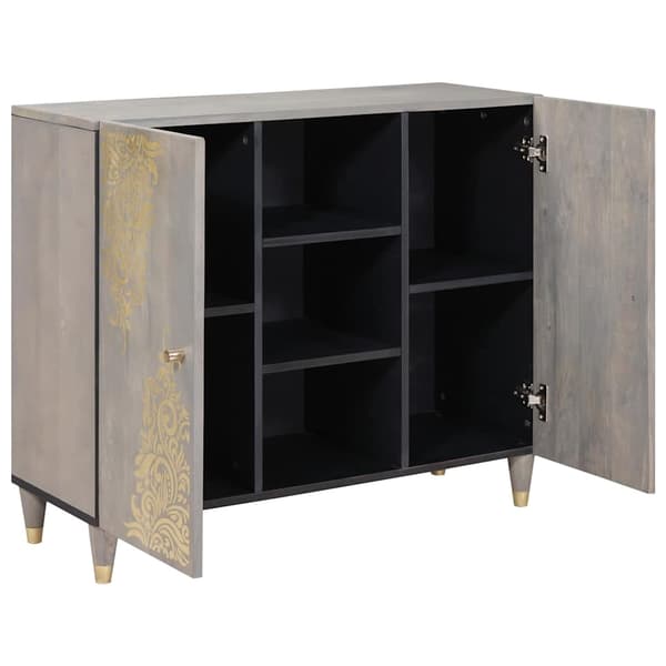 Sideboard Grå och Guld 90 x 33 x 75 cm Massivt mangoträ