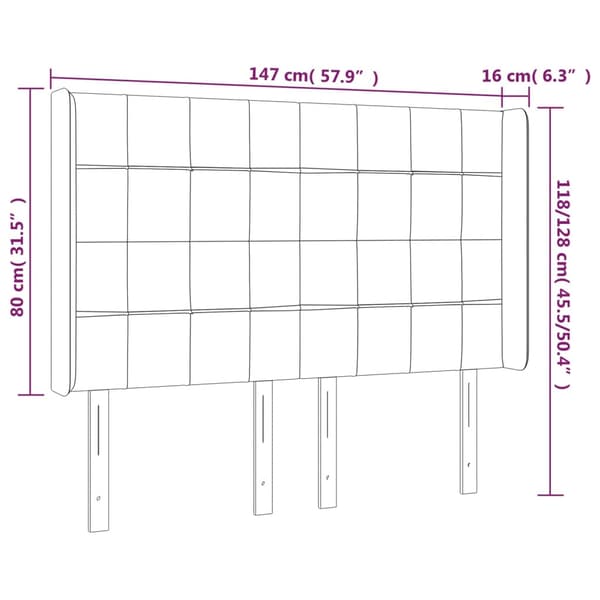 Sänggavel LED rosa 147x16x118/128 cm sammet