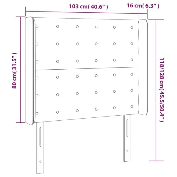 Sänggavel LED rosa 103x16x118/128 cm sammet