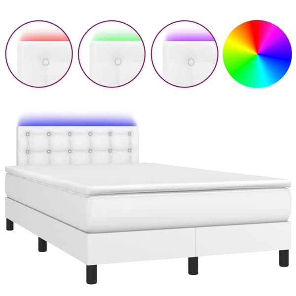 Ramsäng med madrass & LED vit 120x200 cm konstläder
