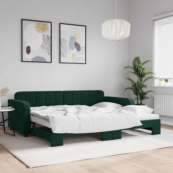 Dagbädd utdragbar mörkgrön 90x200 cm sammet