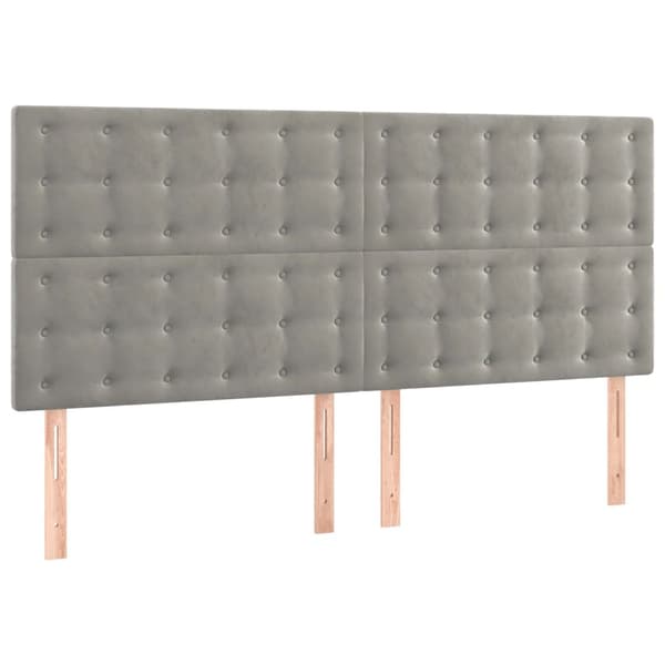 Sänggavel LED ljusgrå 160x5x118/128 cm sammet