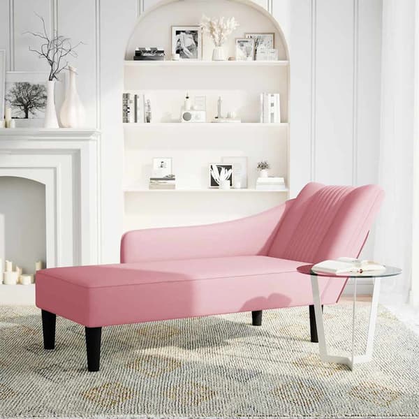 Schäslong med höger armstöd rosa sammet